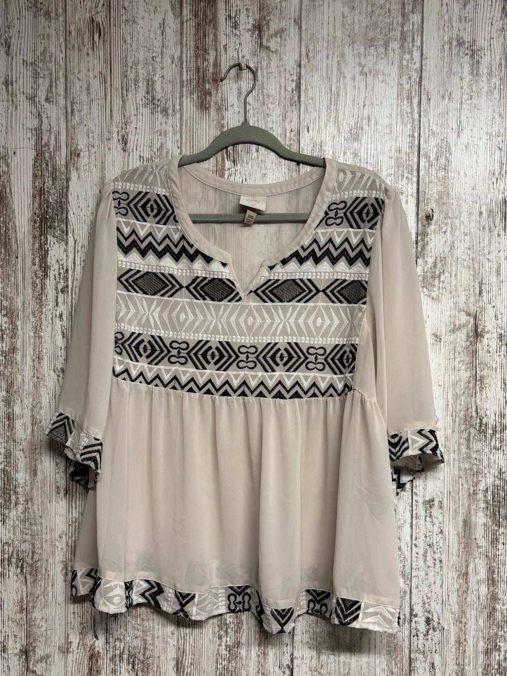 Knox Rose Cream Tunic with Black Geometric Embroidery